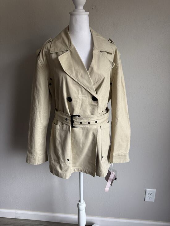 Avec Les Filles Jackets & Blazers - NWT Avec Les Filles Light Canvas Double Breasted Belted Trench Coat Womens M